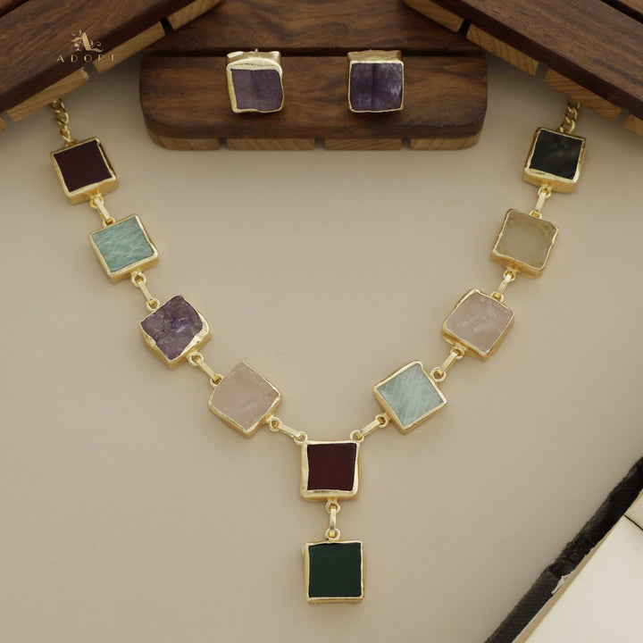 Velora Square Raw Stone Neckpiece With Stud