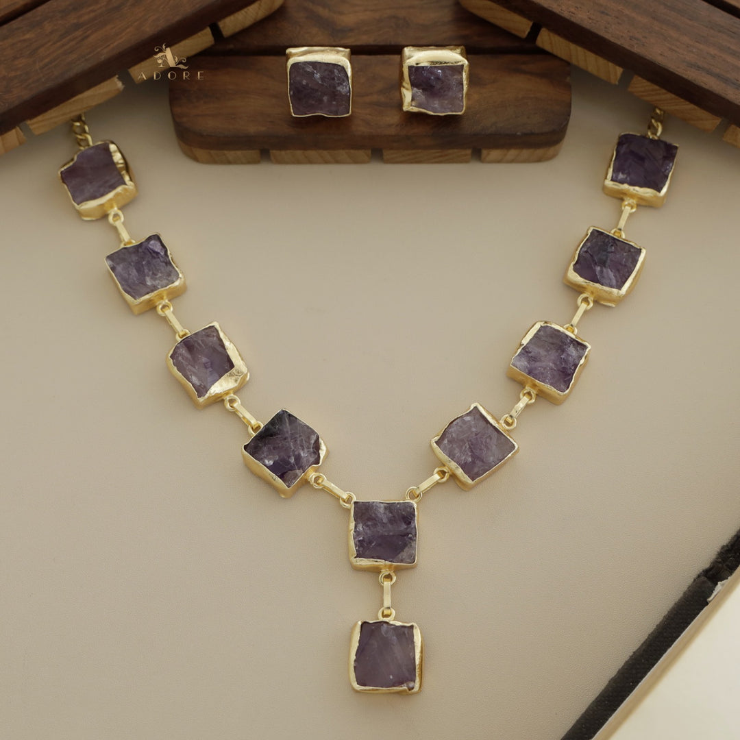 Velora Square Raw Stone Neckpiece With Stud