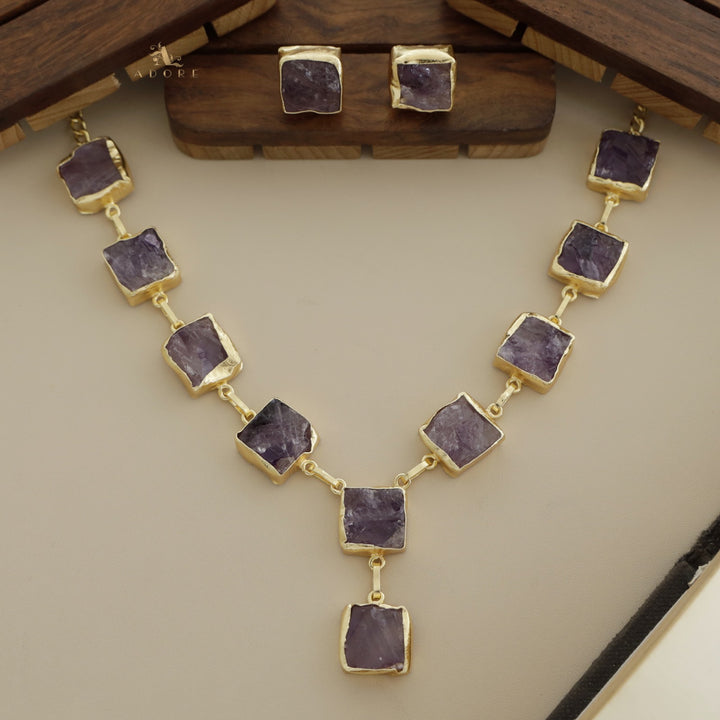 Velora Square Raw Stone Neckpiece With Stud