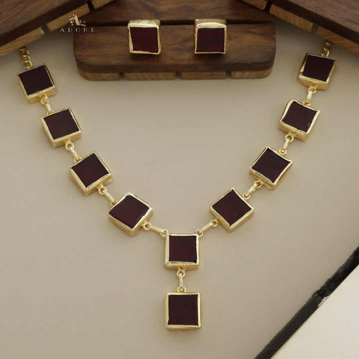 Velora Square Raw Stone Neckpiece With Stud