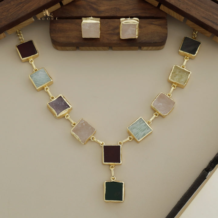 Velora Square Raw Stone Neckpiece With Stud
