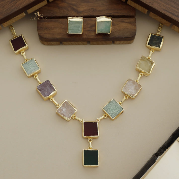 Velora Square Raw Stone Neckpiece With Stud