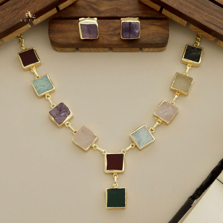 Velora Square Raw Stone Neckpiece With Stud