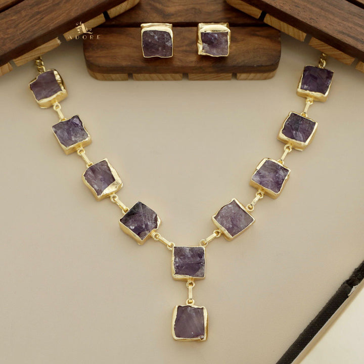 Velora Square Raw Stone Neckpiece With Stud