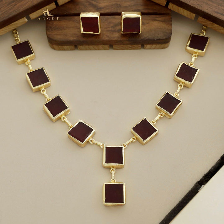 Velora Square Raw Stone Neckpiece With Stud