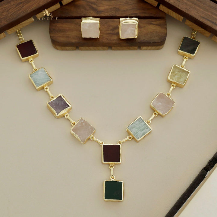 Velora Square Raw Stone Neckpiece With Stud
