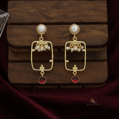 Dimple Glossy Rectangle Cluster Pearl Earring