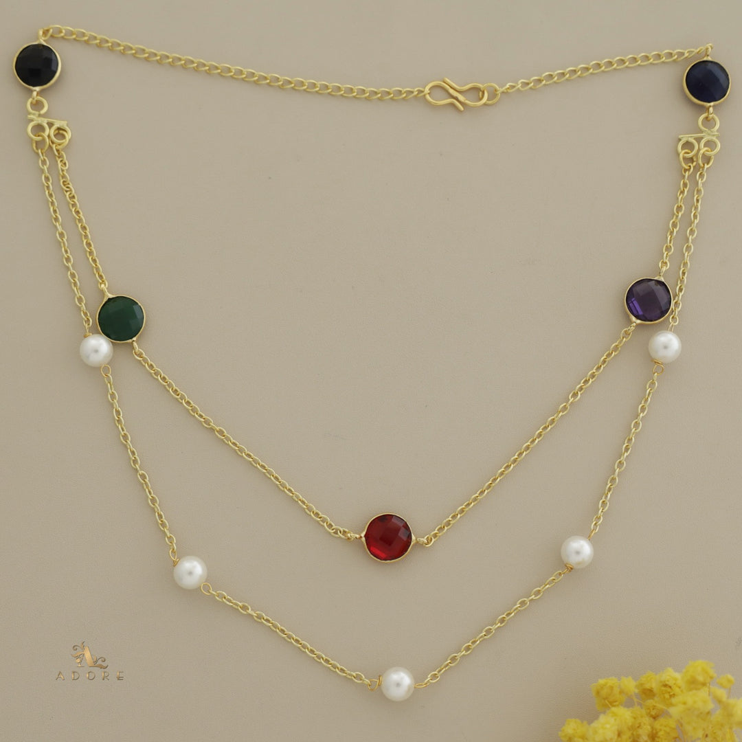 Bhavaikya 2 Layer 5 Stone + Pearl Neckpiece