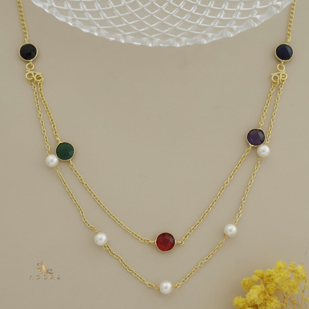 Bhavaikya 2 Layer 5 Stone + Pearl Neckpiece