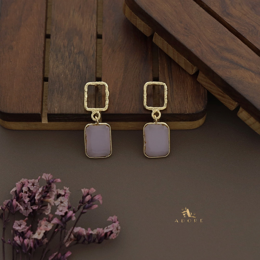 Golden Glossy Textured Rectangle Earring