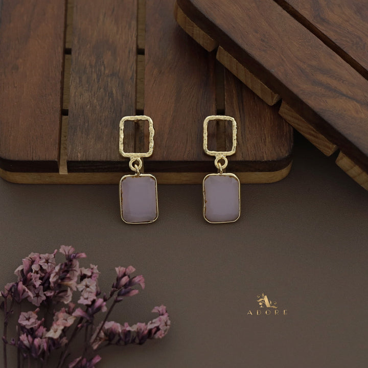 Golden Glossy Textured Rectangle Earring