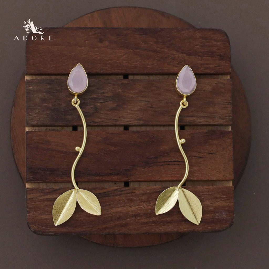 Glossy Drop Golden Curvy Twin Fold Leaf Earring