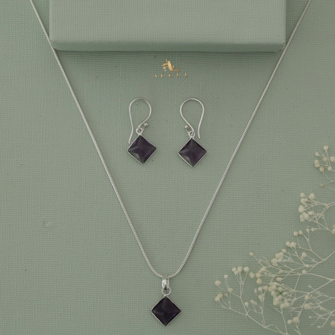 Riga Glossy Diamond Drop Neckpiece With Earring