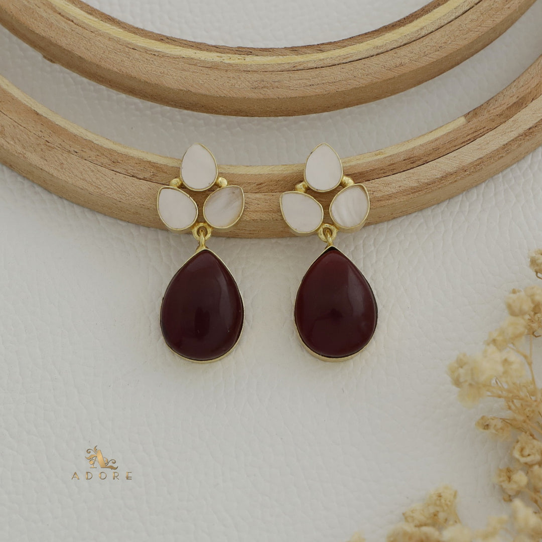 Tri Leafy MOP Glossy Drop Earring