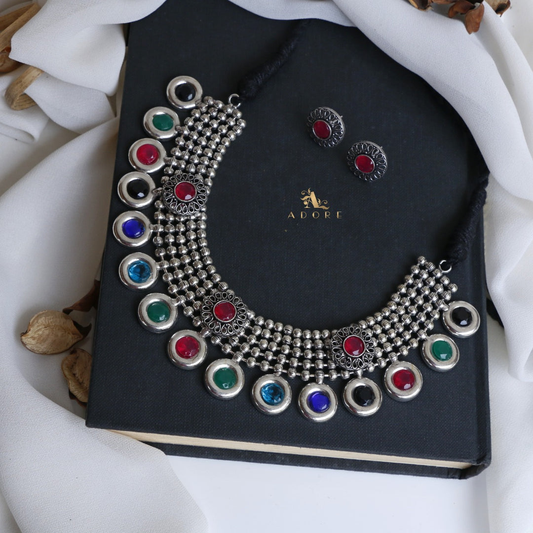 Multi Colour Silver Sagara Neckpiece