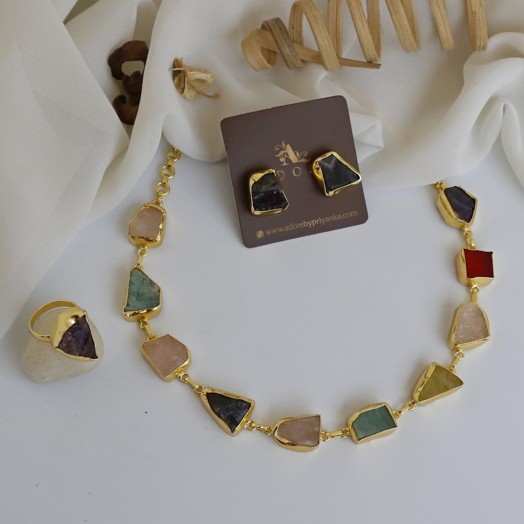 Raw Stone Unshape Eminent Combo (Short Neckpiece/Choker + Ring + Studs)