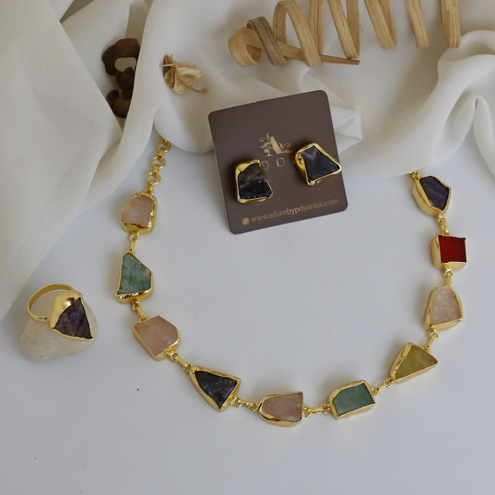 Raw Stone Unshape Eminent Combo (Short Neckpiece/Choker + Ring + Studs)