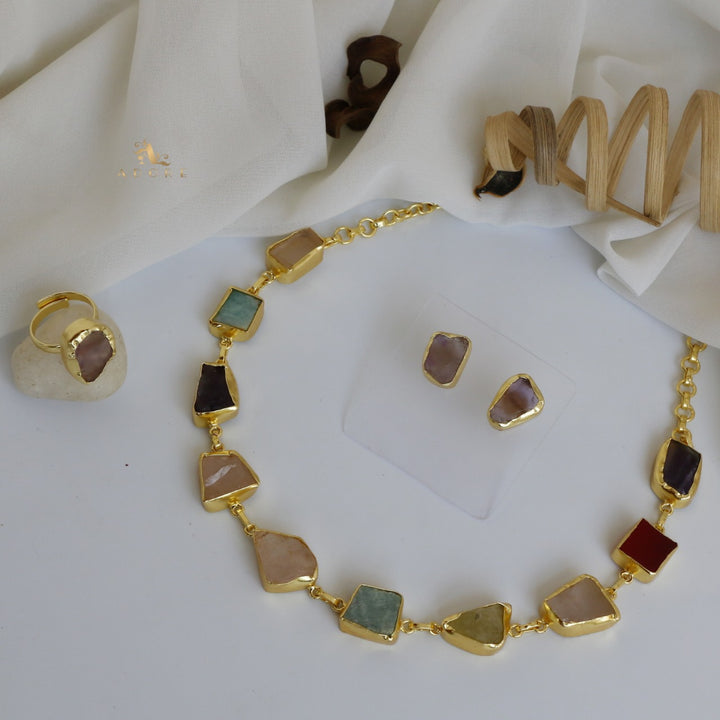 Raw Stone Unshape Eminent Combo (Short Neckpiece/Choker + Ring + Studs)