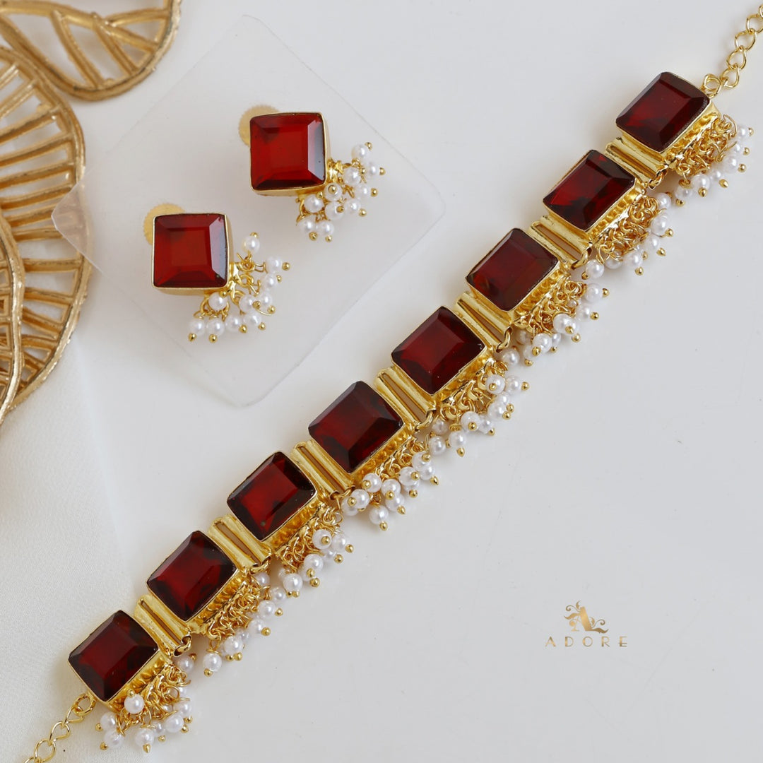 Urwasi Golden Pearl Drop Choker With Earring