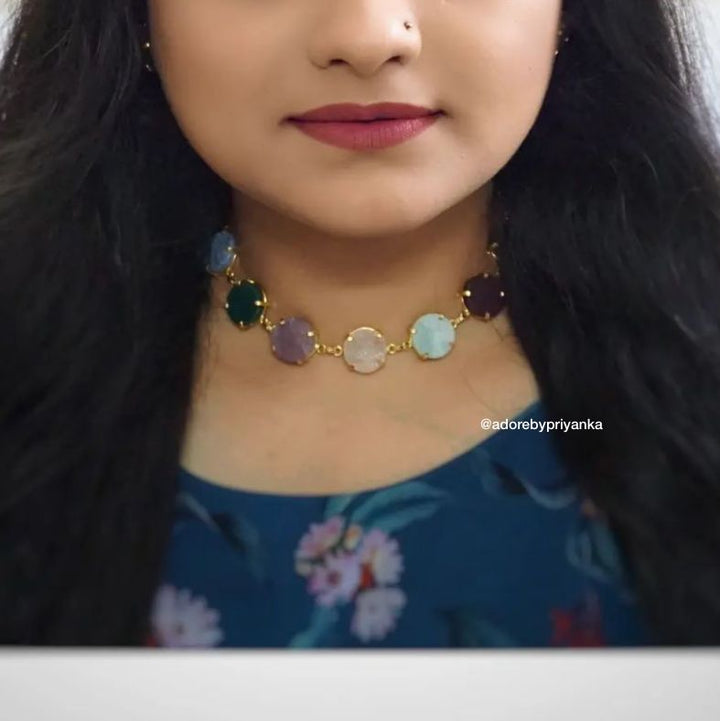 Multi Colour Dhokshi Choker/ Short Necklace With Stud