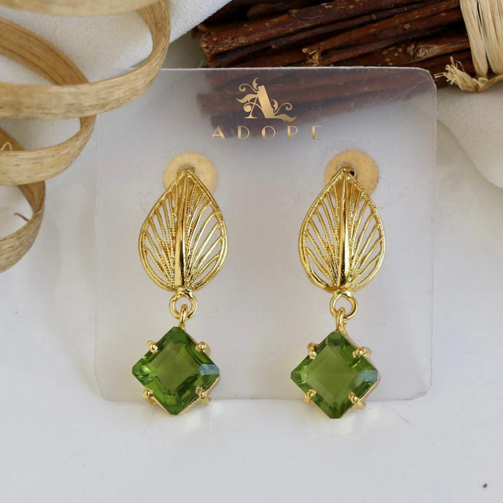 Golden Leaf Stone Earring