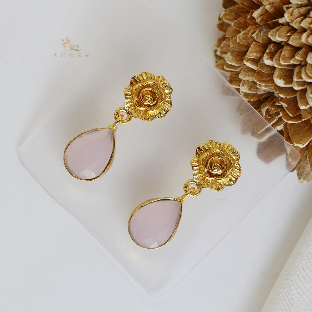Golden Rosy Teardrop Earring