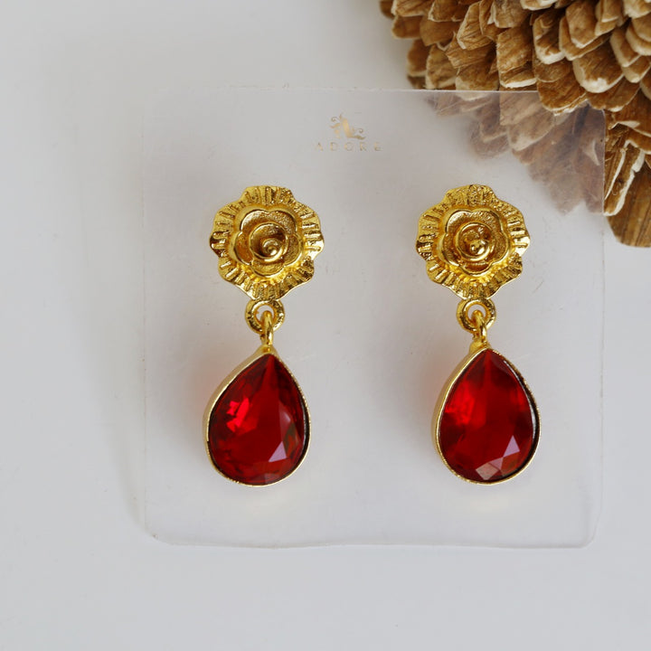 Golden Rosy Teardrop Earring