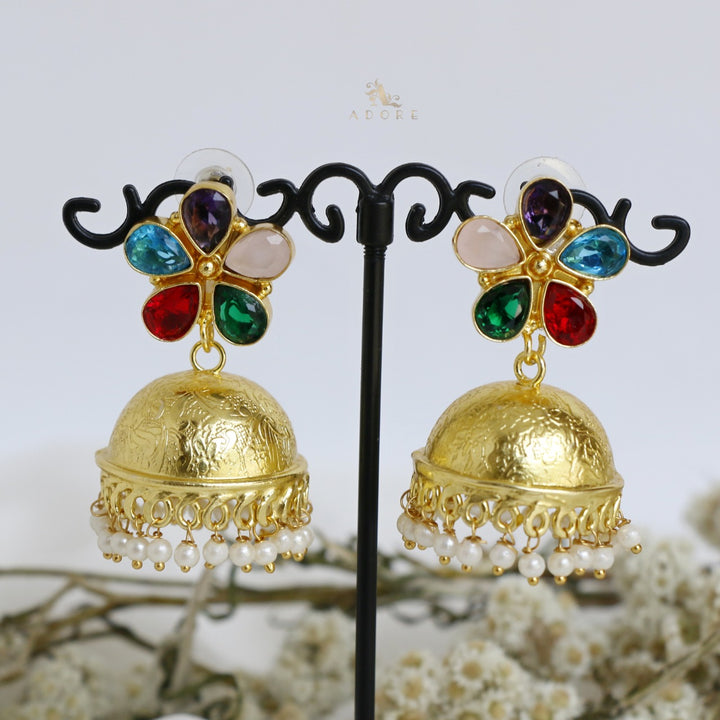 Tejaswini Multicolour Glossy Flower Jhumka