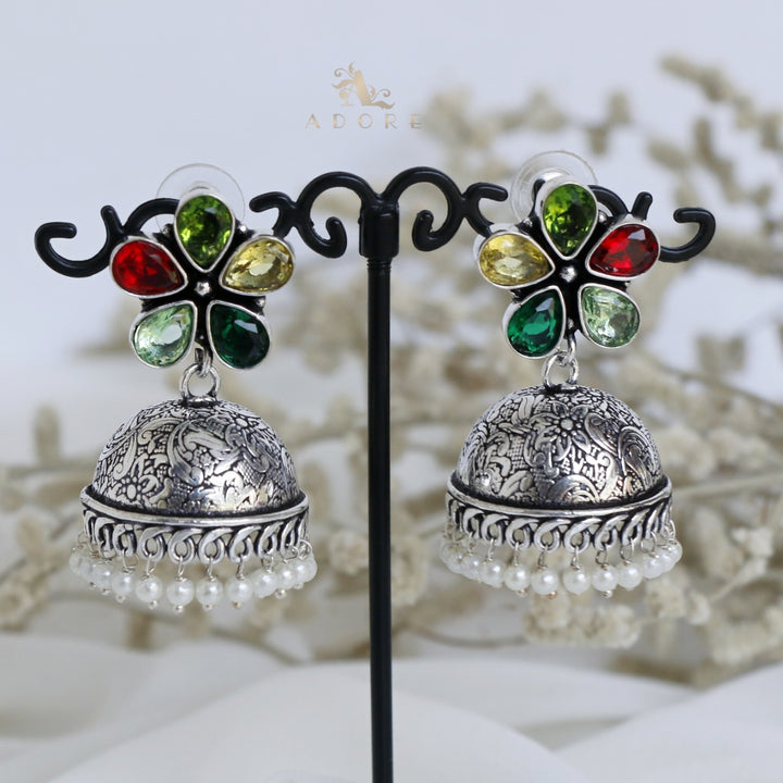 Anushka 5 Stone Flower Jhumka Earring