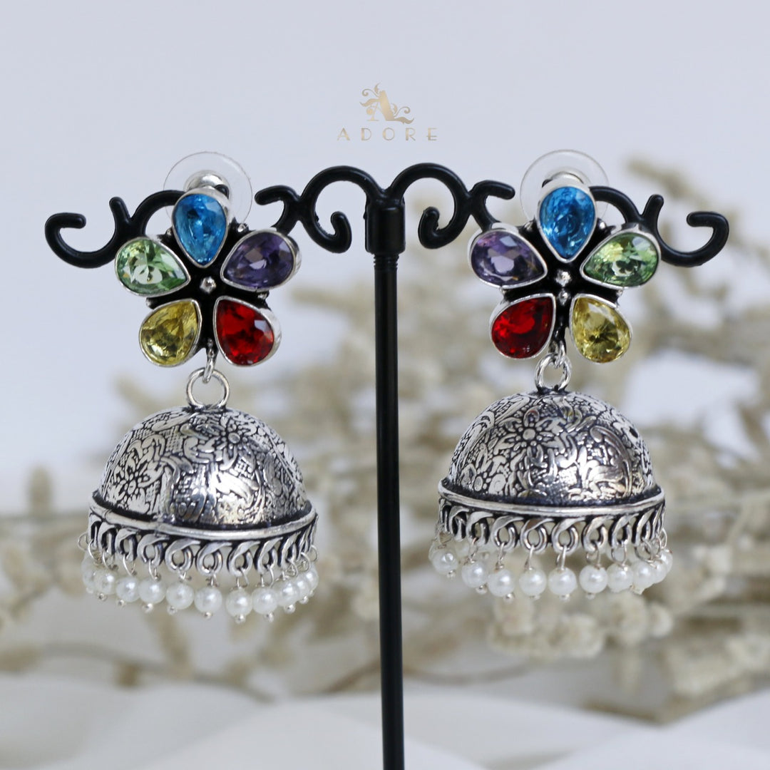 Anushka 5 Stone Flower Jhumka Earring