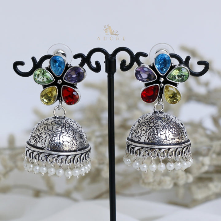 Anushka 5 Stone Flower Jhumka Earring