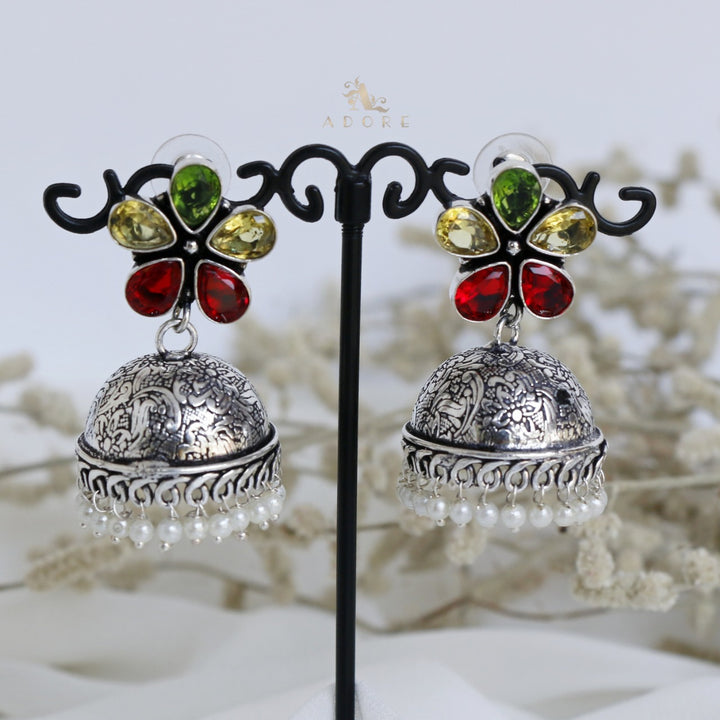 Anushka 5 Stone Flower Jhumka Earring