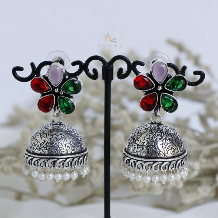 Anushka 5 Stone Flower Jhumka Earring