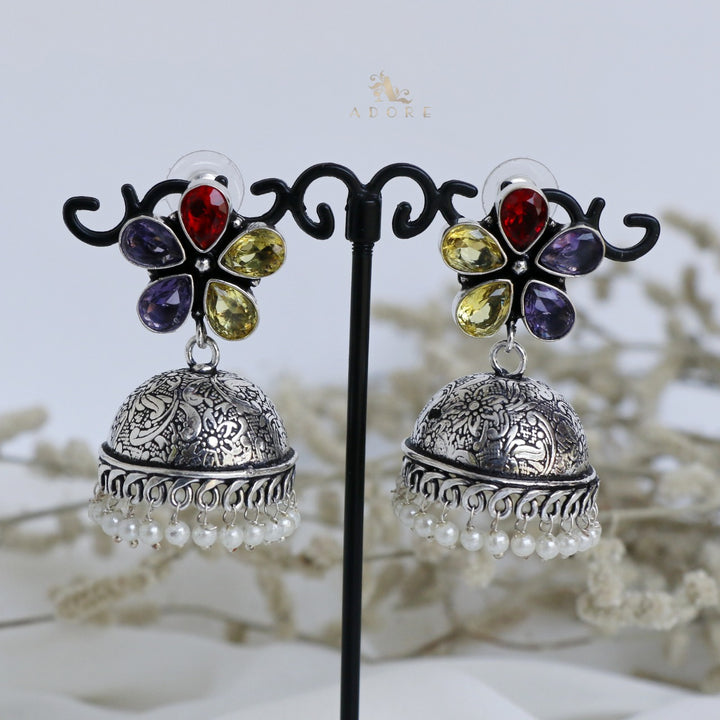 Anushka 5 Stone Flower Jhumka Earring