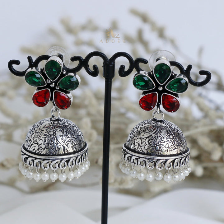Anushka 5 Stone Flower Jhumka Earring