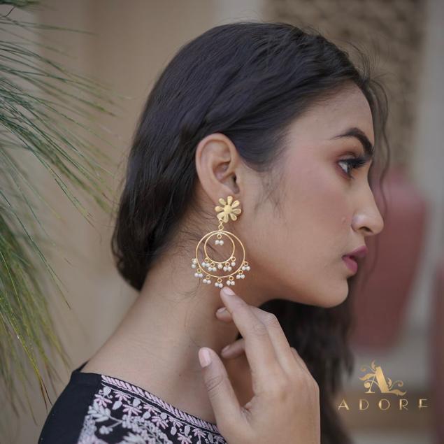Midhila Golden Floral Hoop Pearls