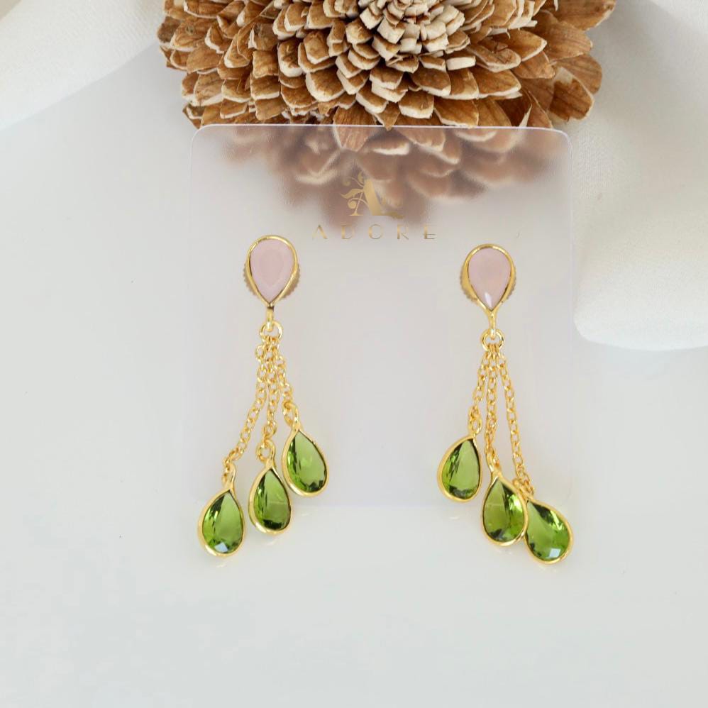 Green Drop Earrings, Long Drop Green Earrings, Gold Green Earrings - Etsy UK
