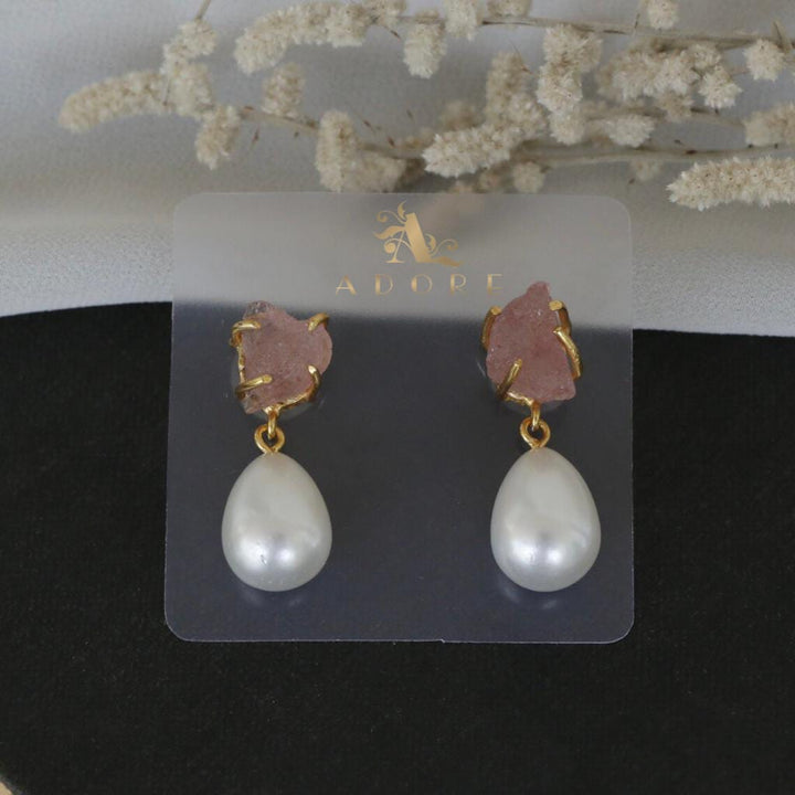 Dhurina Raw Stone Pearl Drop Earring