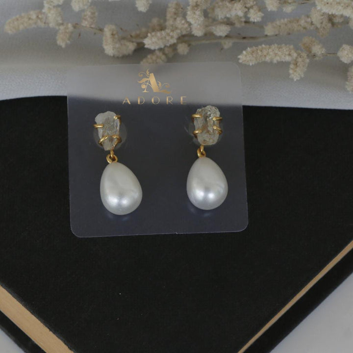 Dhurina Raw Stone Pearl Drop Earring