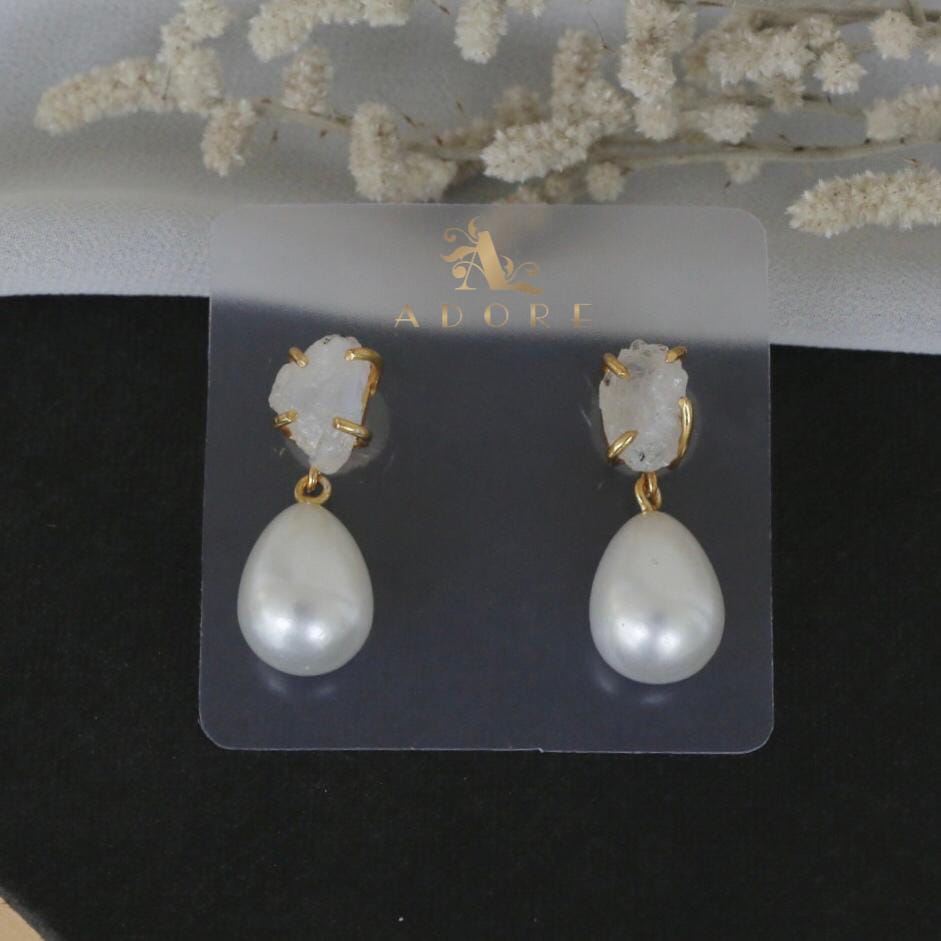 Dhurina Raw Stone Pearl Drop Earring