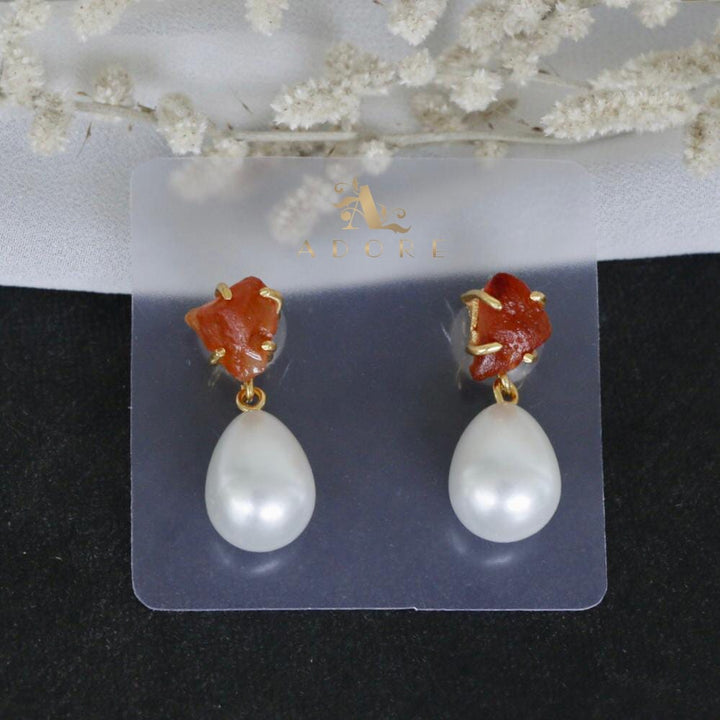 Dhurina Raw Stone Pearl Drop Earring