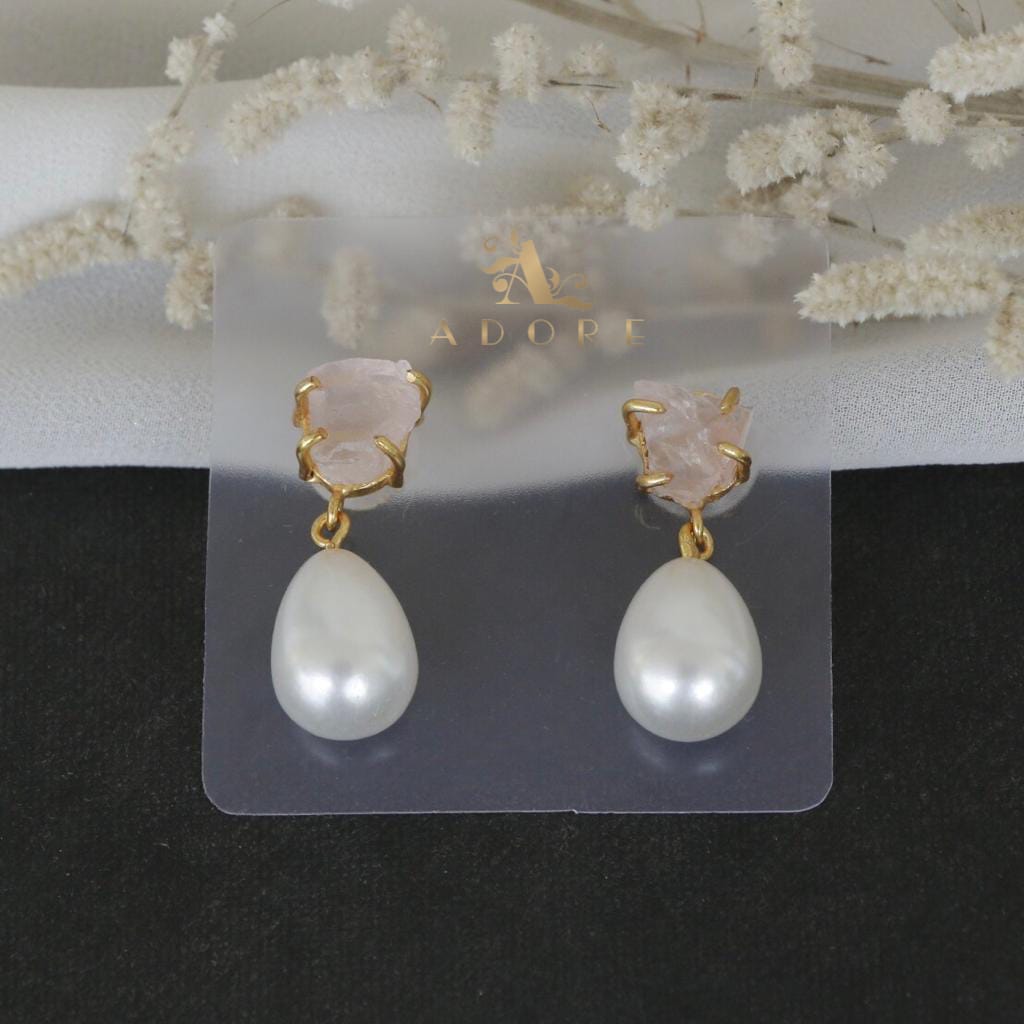 Dhurina Raw Stone Pearl Drop Earring