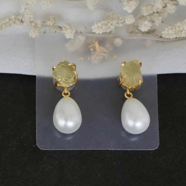 Dhurina Raw Stone Pearl Drop Earring