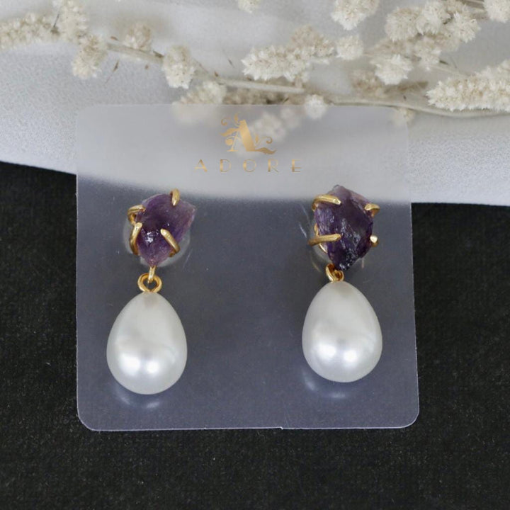 Dhurina Raw Stone Pearl Drop Earring