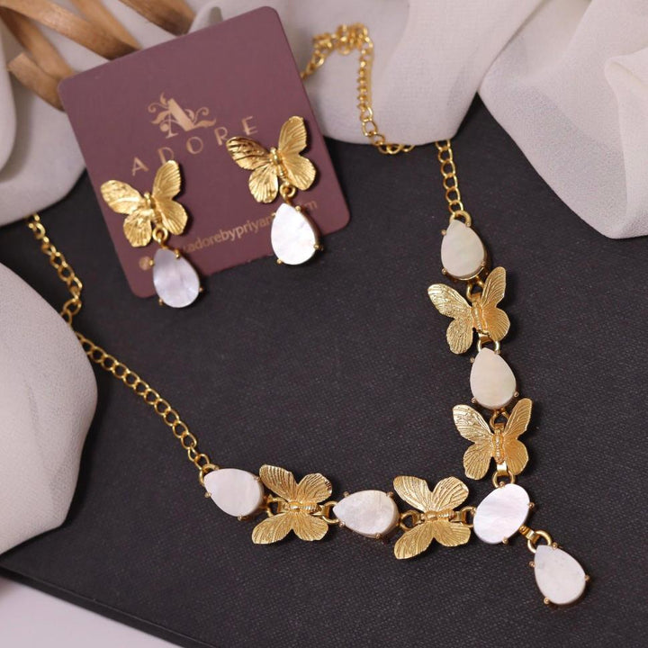 Golden Butterfly Neckpiece With Earring