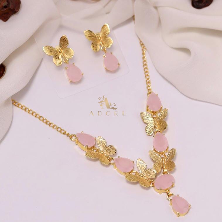 Golden Butterfly Neckpiece With Earring