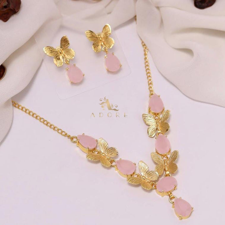 Golden Butterfly Neckpiece With Earring