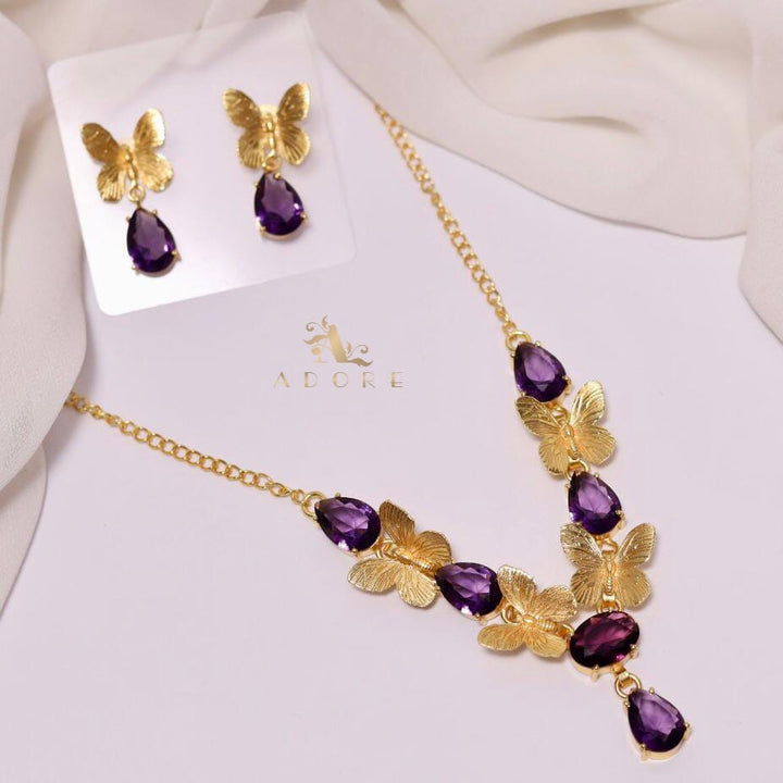 Golden Butterfly Neckpiece With Earring
