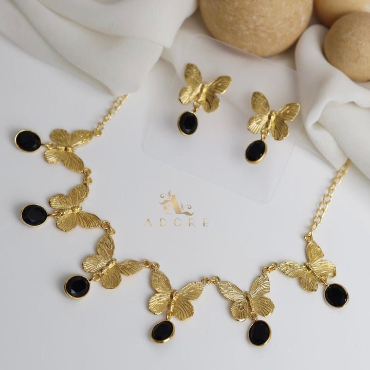Gold Papillio Neckpiece With Earring