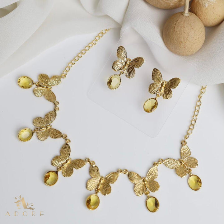 Gold Papillio Neckpiece With Earring